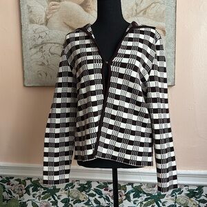Rito | vintage brown and cream checkered cardigan with clasp closure and collar